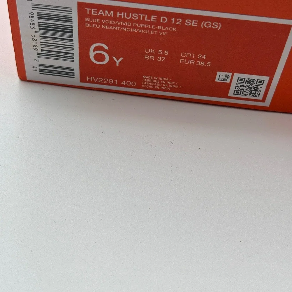 Nike Team Hustle D 12 SE Shoes Kids Size 6Y Blue Purple Basketball HV2291-400
